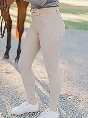 ✨ Free Ride Equestrian Tan Riding Breeches Leggings Grip Knee Patch Size Small ✨